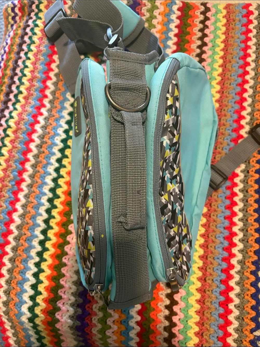 Light Blue Waist Pack with Geometric Pattern